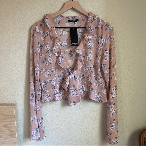 NWT nasty gal sheer floral front tie blouse - Picture 5 of 8